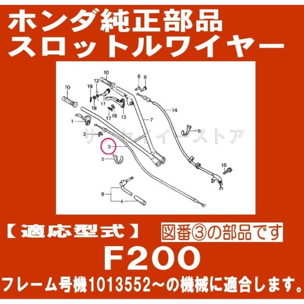 画像1: ホンダ 耕うん機 F200(K1〜1013552以外)用  スロットルワイヤー １本(樹脂レバー用)  (1)