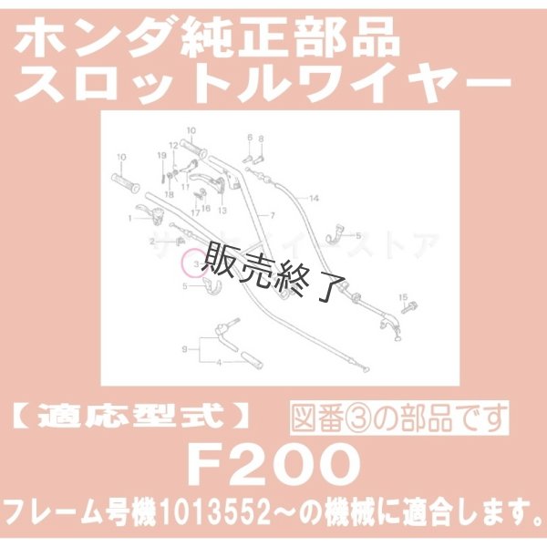 画像1: 販売終了/ホンダ 耕うん機 F200(K1〜1013552以外)用  スロットルワイヤー 1本(樹脂レバー用)  (1)