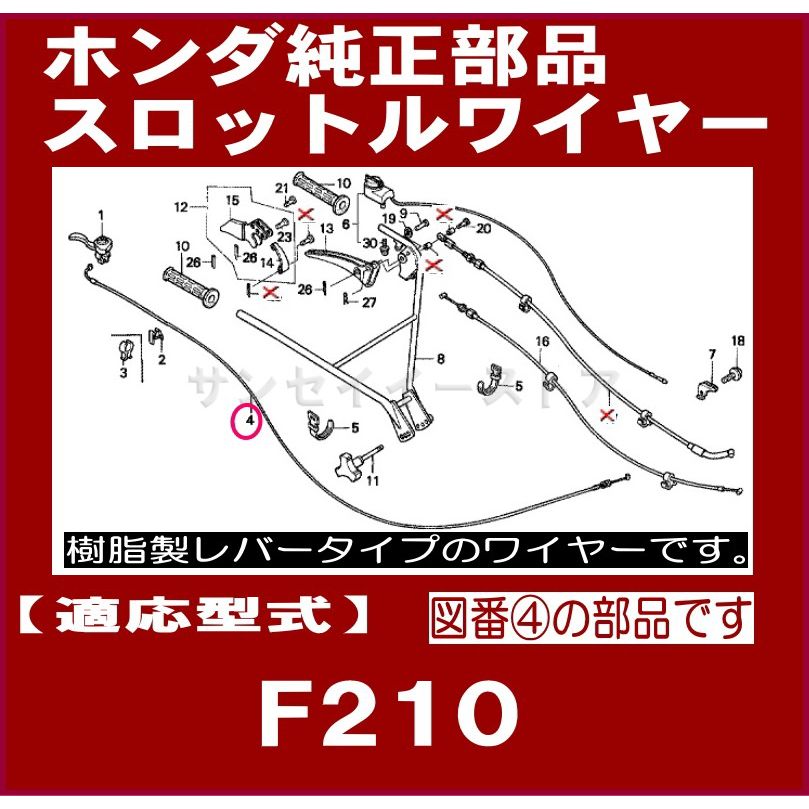 お気に入り ホンダ 耕うん機F210用スロットルワイヤー １本 樹脂レバー用 <br> 17910-737-010