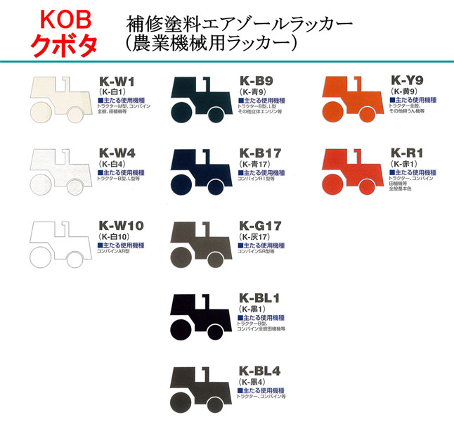 KOB補修塗料エアゾールラッカー（クボタ）[ColSpKOB-K]｜修理・メンテナンス